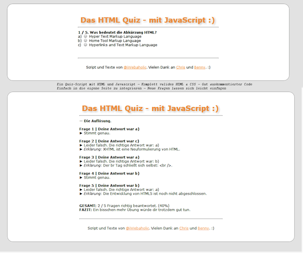 HTML Quiz Javascript iWebaholic